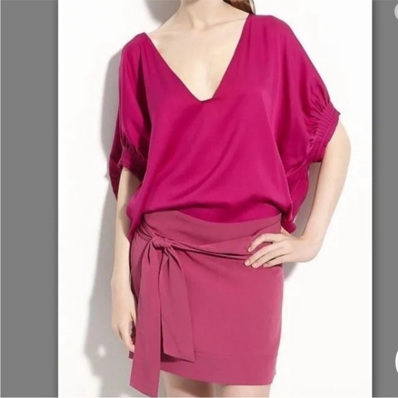 DVF Diane Von Furstenberg Edna Dress Silk Mini Dolman Sleeve V Neckline Size 12 - Picture 4 of 11